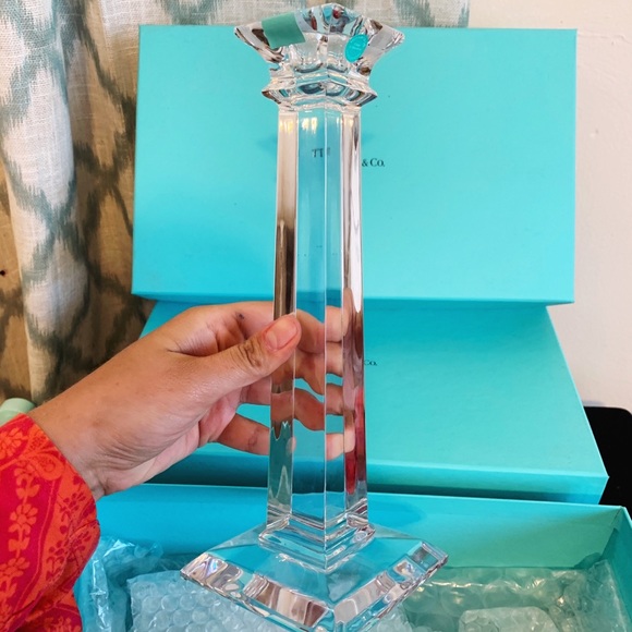 Set (2) Tiffany Crystal Candlestick Holders - Picture 1 of 4